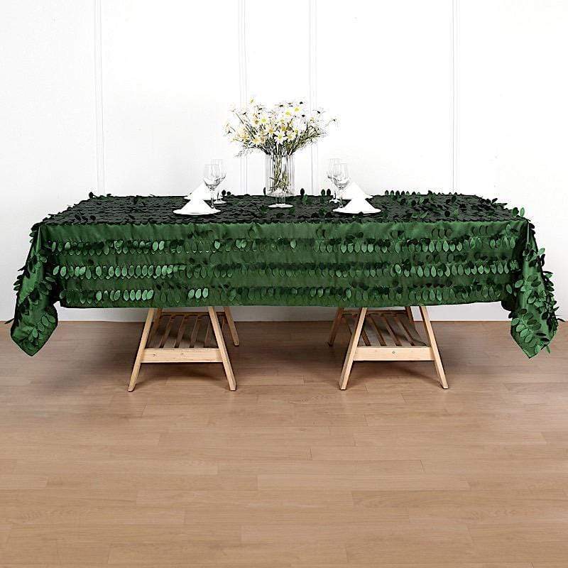 60x102 in Green Taffeta Rectangle Tablecloth with Leaf Petals Design