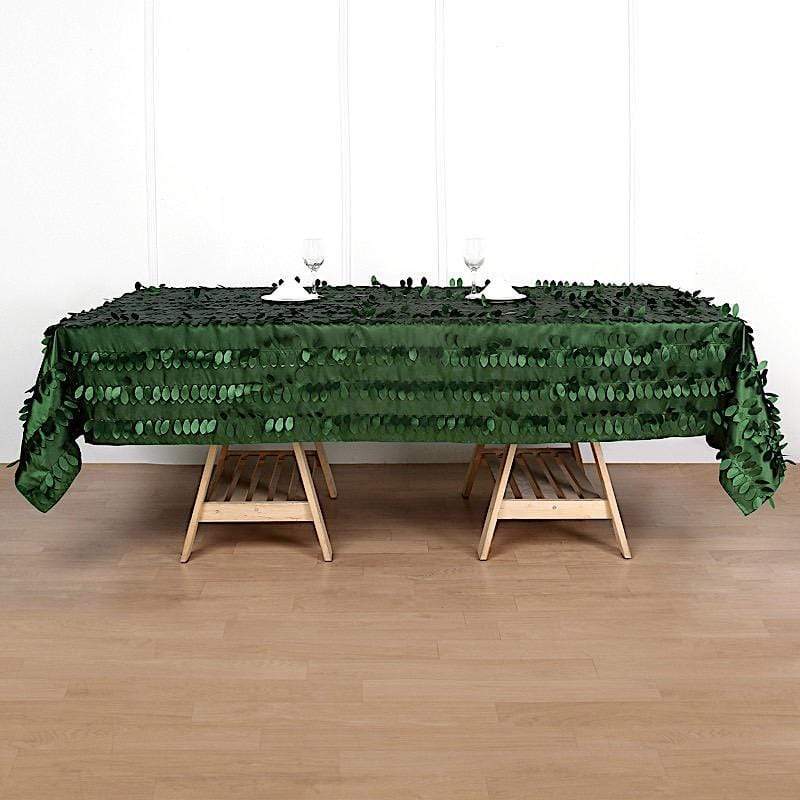 60x102 in Green Taffeta Rectangle Tablecloth with Leaf Petals Design