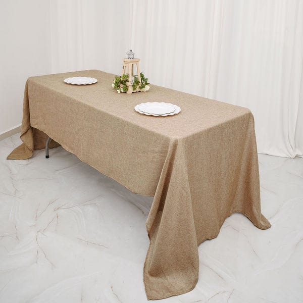 60x102 in Natural Rectangular Faux Burlap Tablecloth