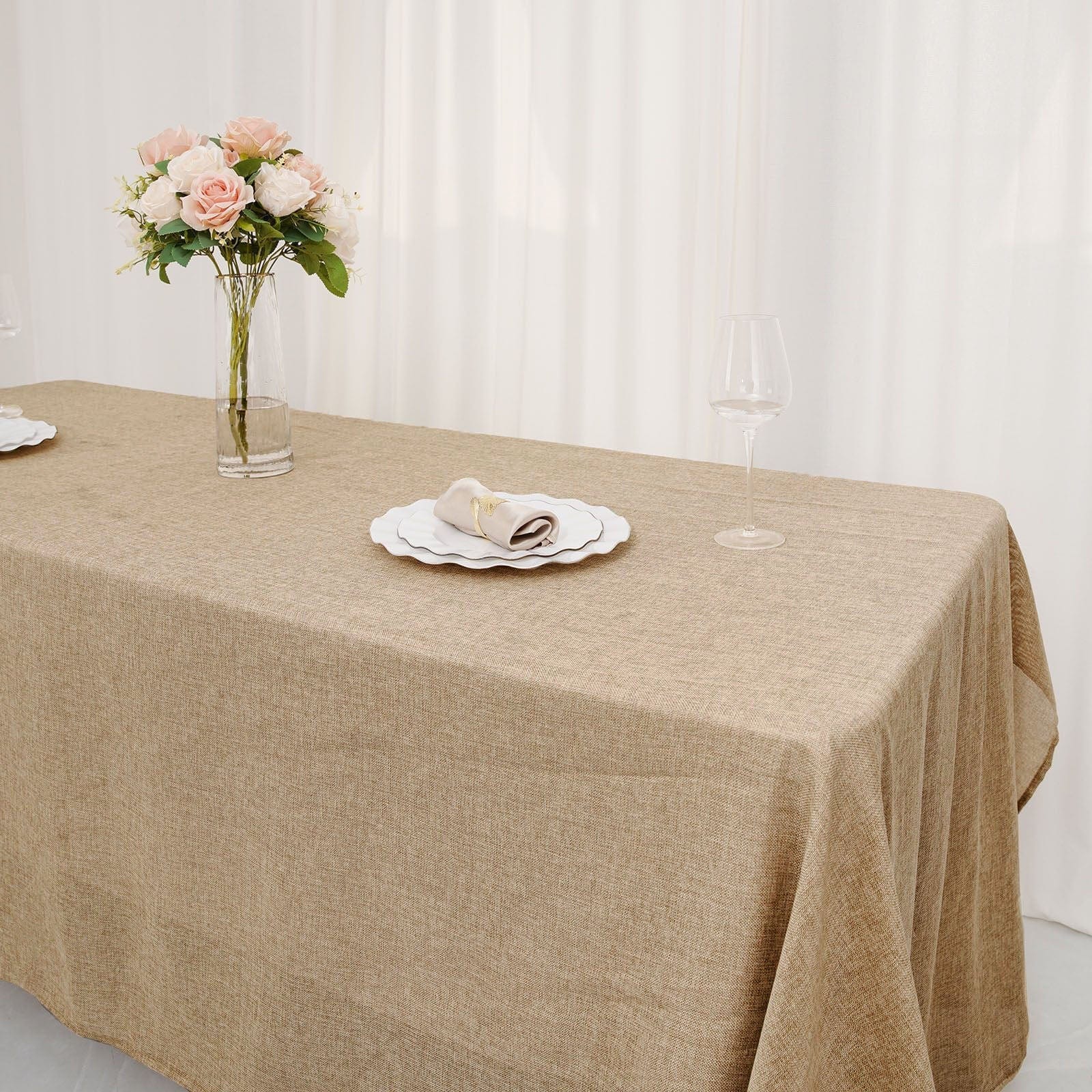 60x102 in Natural Rectangular Faux Burlap Tablecloth