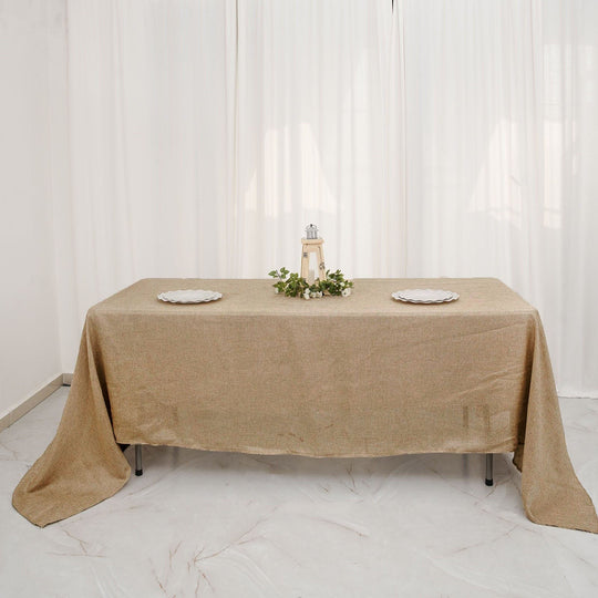 60x102 in Natural Rectangular Faux Burlap Tablecloth