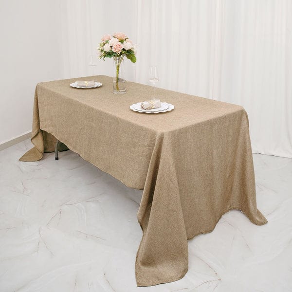 60x102 in Natural Rectangular Faux Burlap Tablecloth