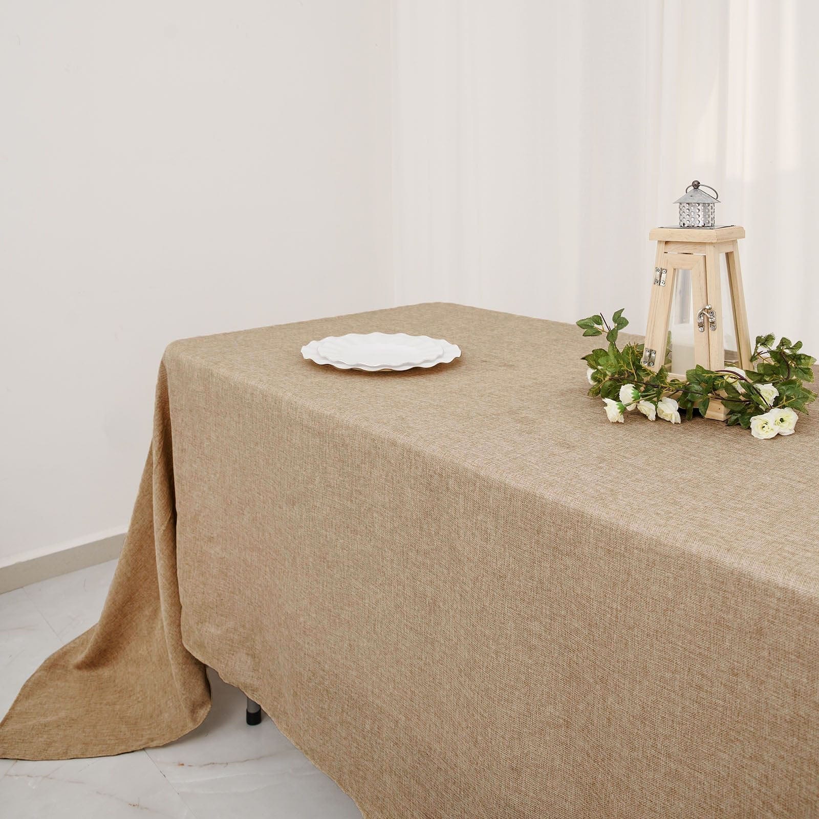 60x102 in Natural Rectangular Faux Burlap Tablecloth