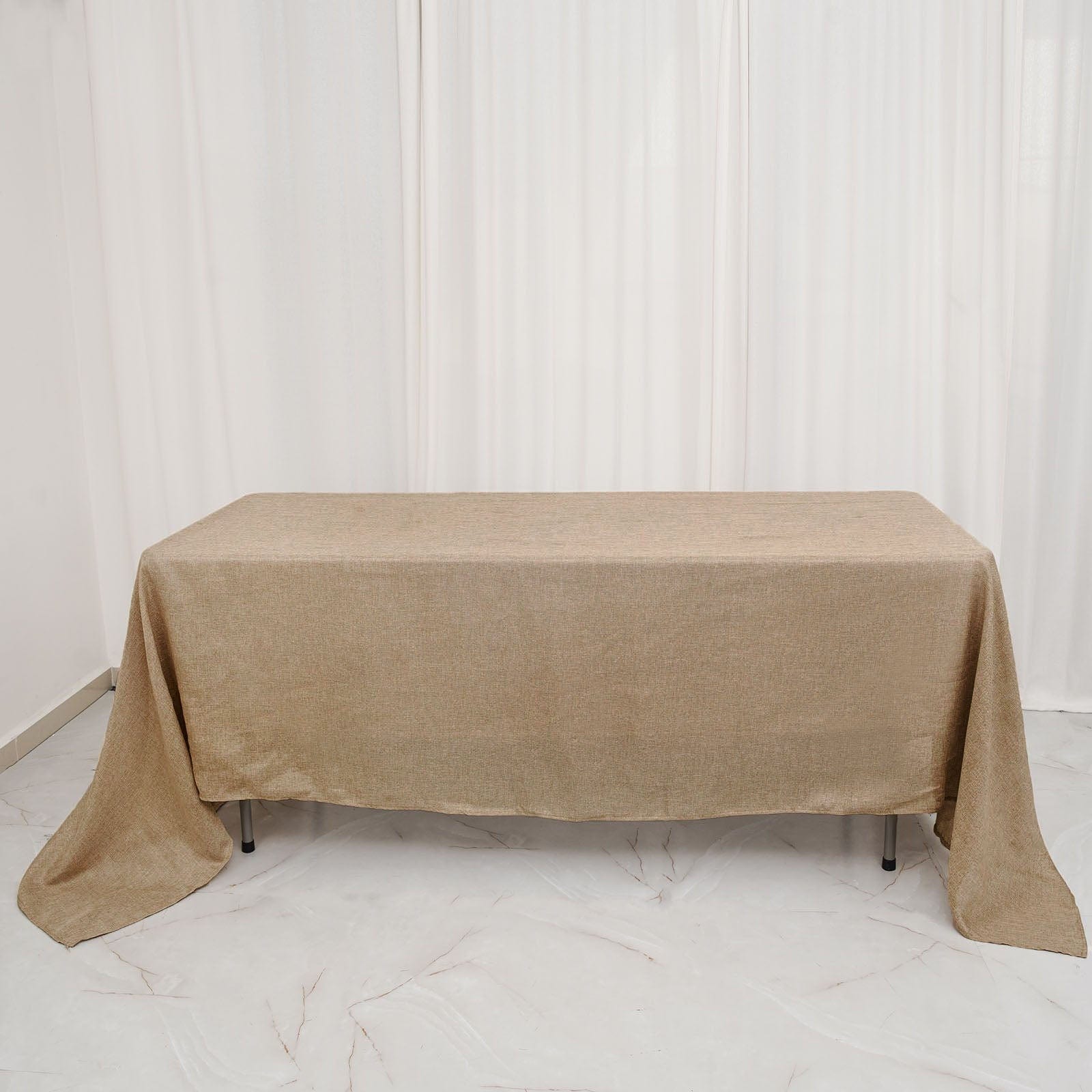 60x102 in Natural Rectangular Faux Burlap Tablecloth