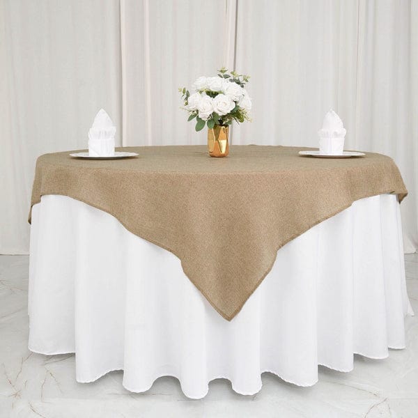 72 inch Natural Faux Burlap Square Table Overlay