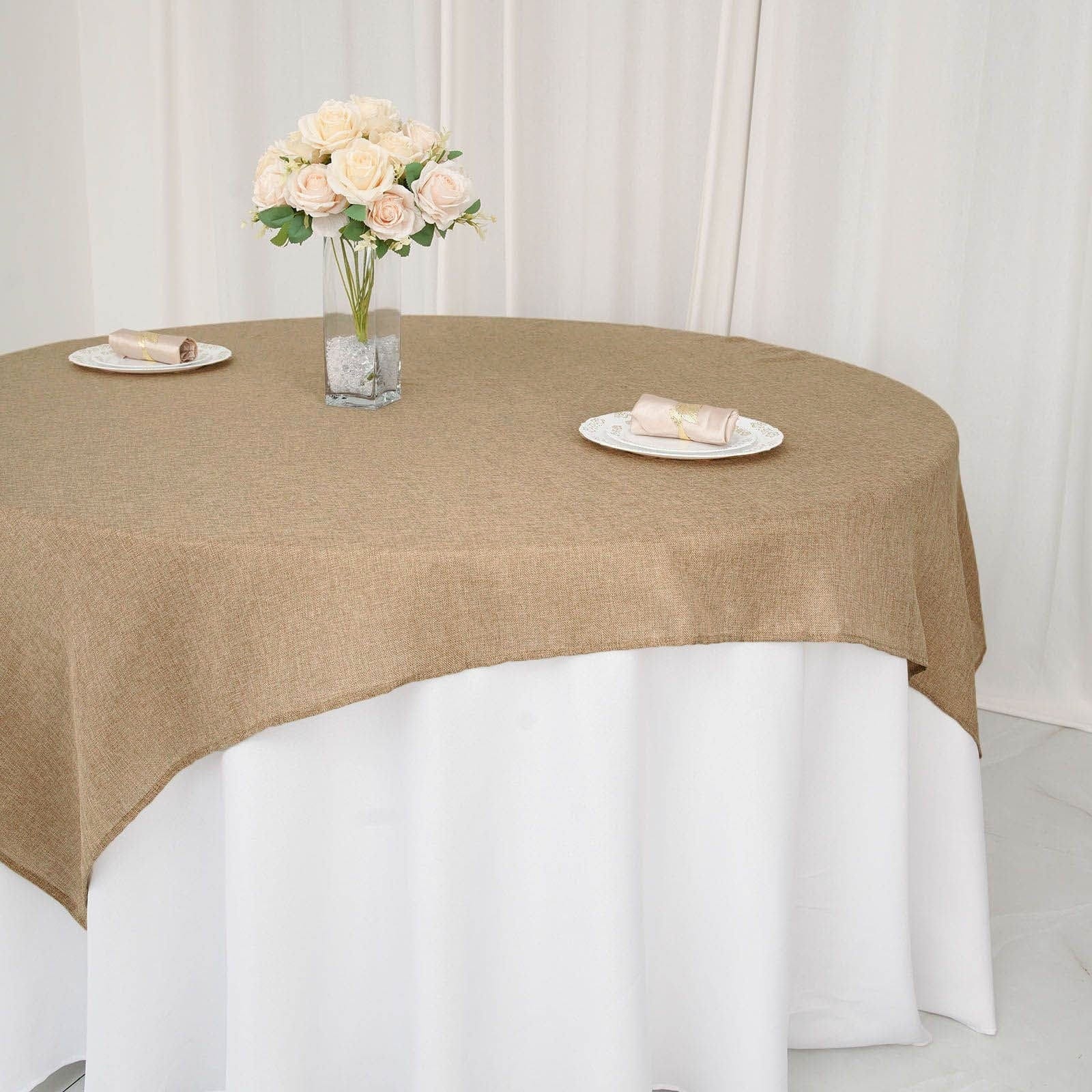72 inch Natural Faux Burlap Square Table Overlay