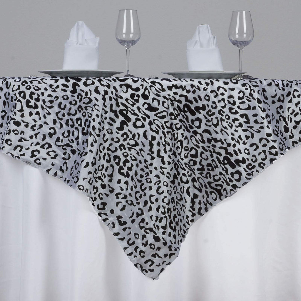 72 inch Square Black on White Leopard Table Overlay
