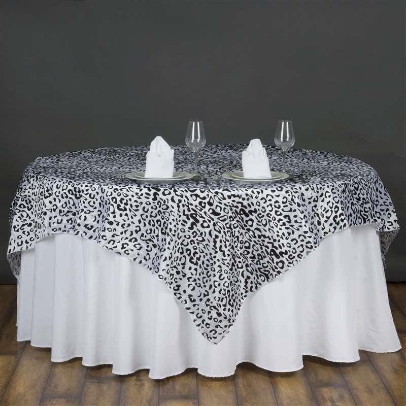72 inch Square Black on White Leopard Table Overlay