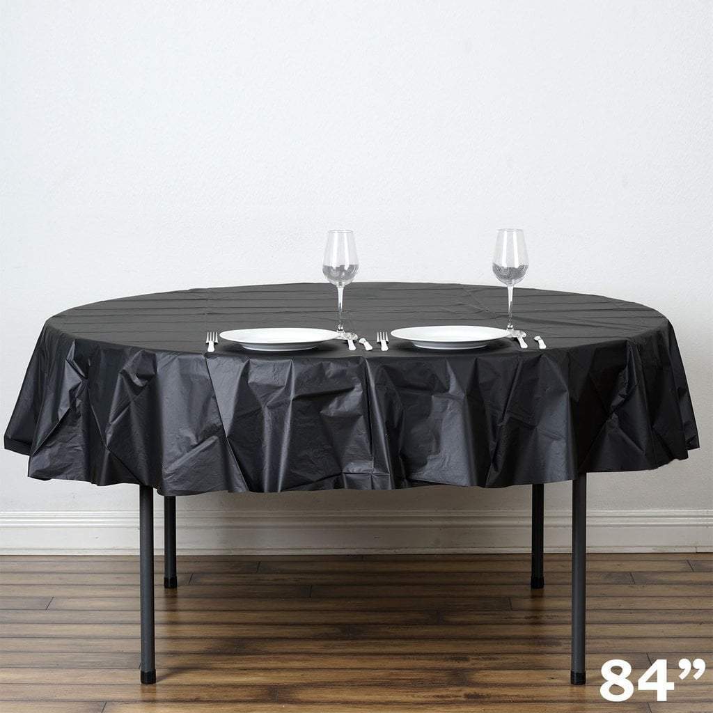 84 inch Black Round Disposable Plastic Table Cover Tablecloth
