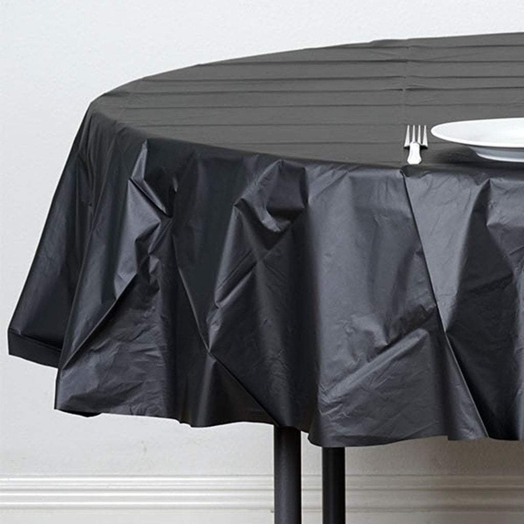 84 inch Black Round Disposable Plastic Table Cover Tablecloth