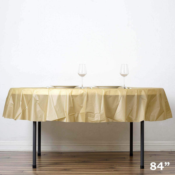 84 inch Gold Round Disposable Plastic Table Cover Tablecloth
