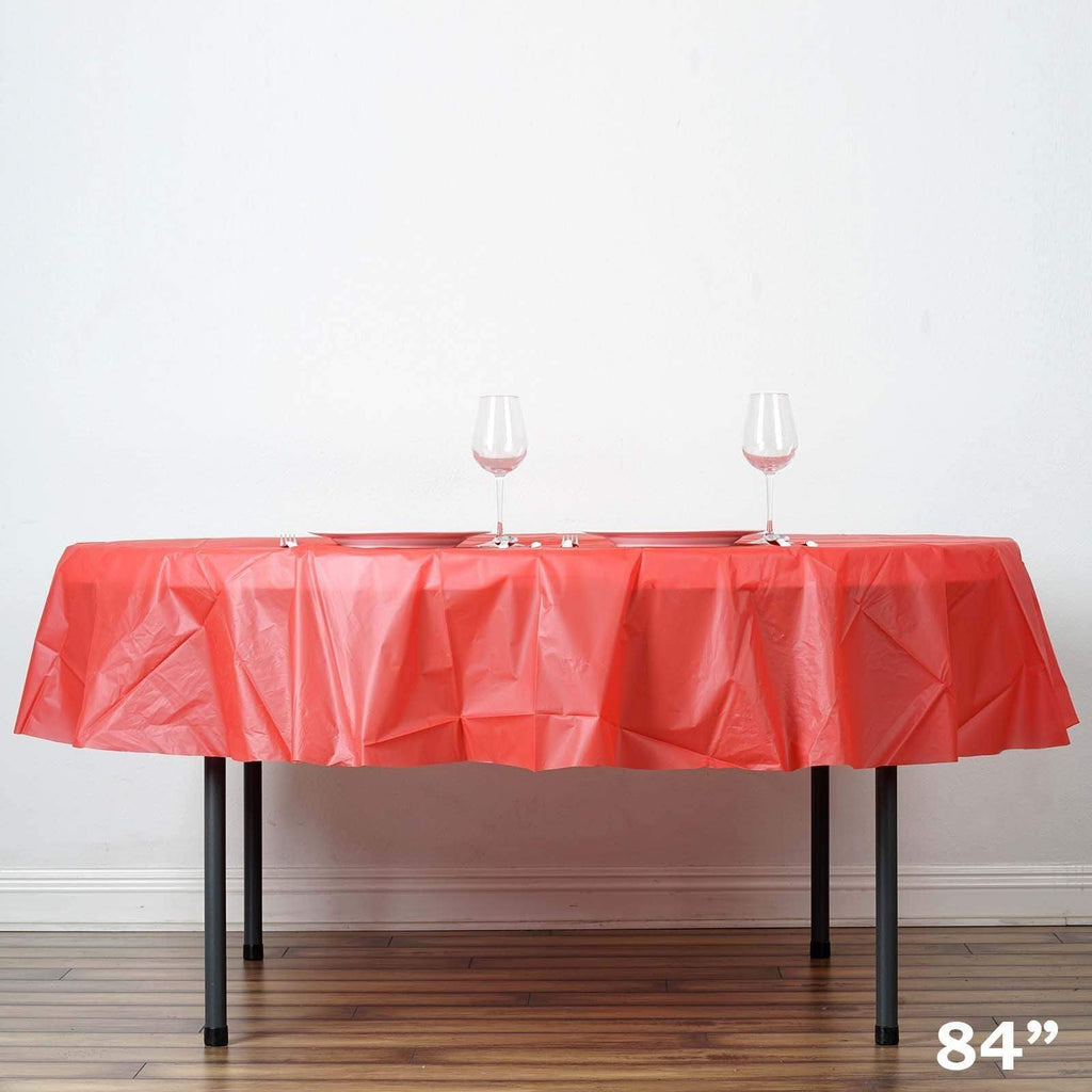 84 inch Red Round Disposable Plastic Table Cover Tablecloth