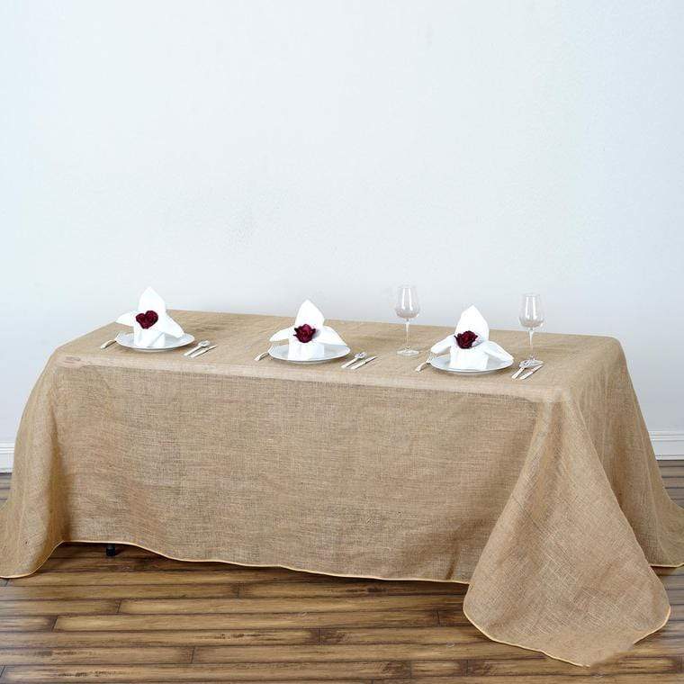 90 in x 132 in Natural Brown Burlap Rectangular Tablecloth