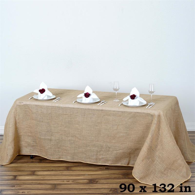 90 in x 132 in Natural Brown Burlap Tablecloth