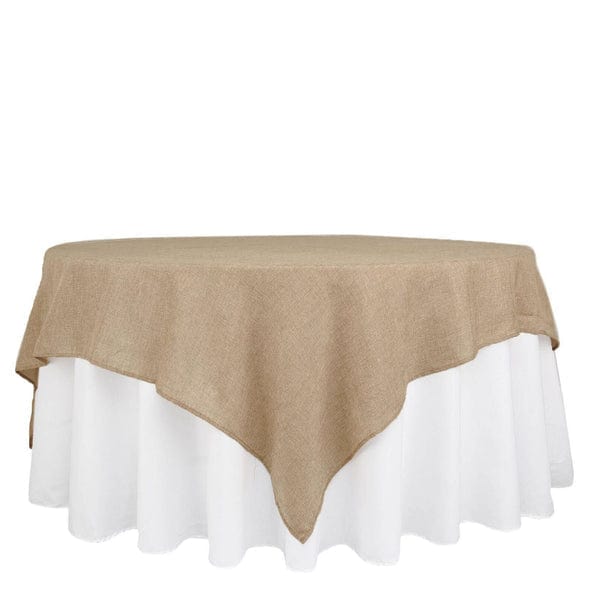 90 inch Natural Faux Burlap Square Table Overlay