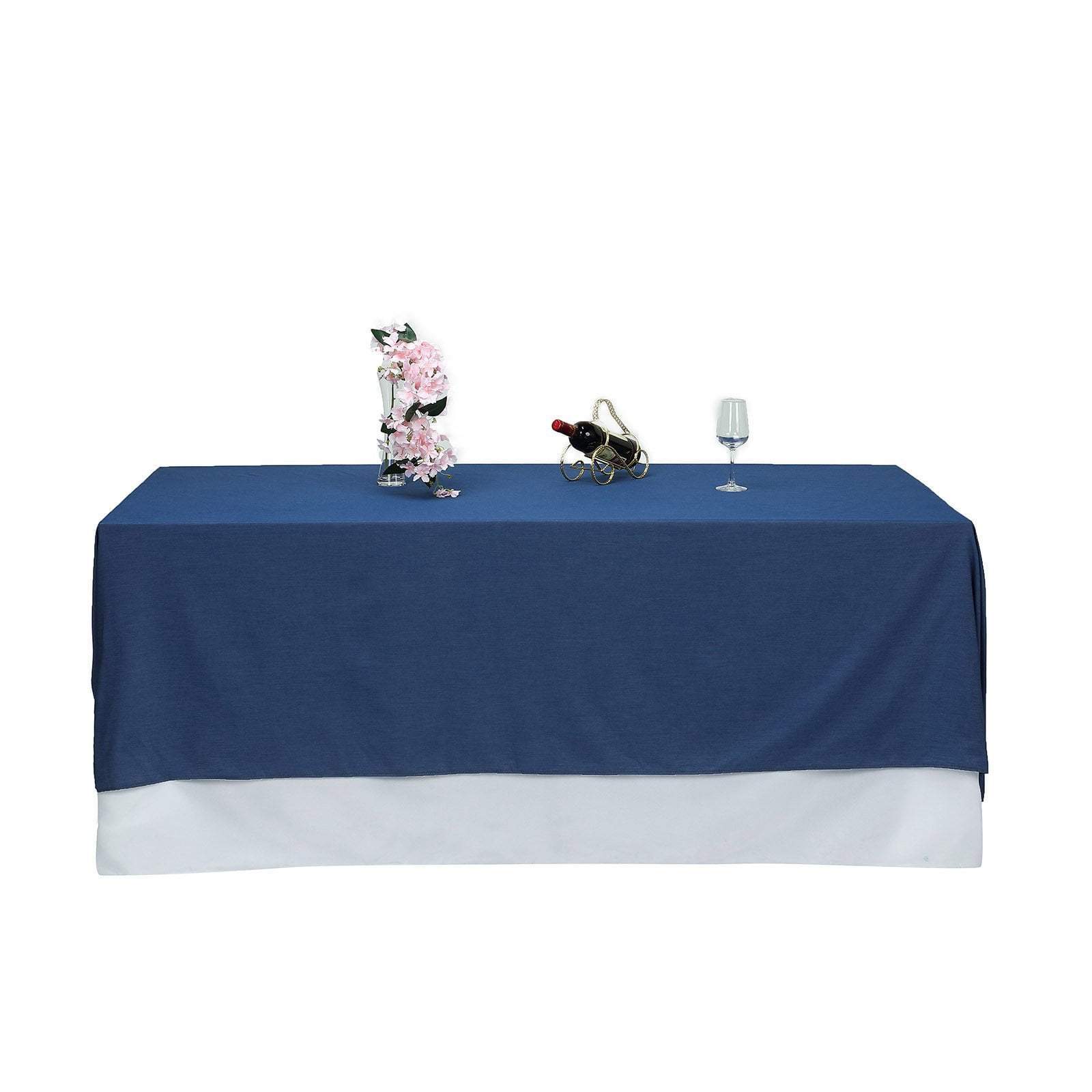 90 x 132 inch Dark Blue Faux Denim Polyester Rectangular Tablecloth