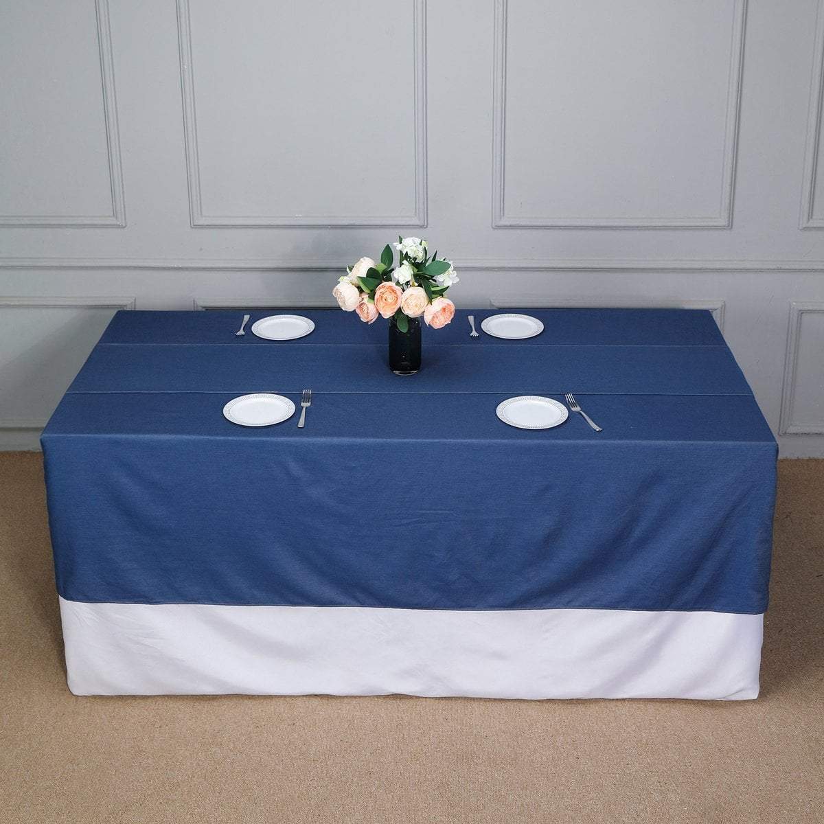 90 x 132 inch Dark Blue Faux Denim Polyester Rectangular Tablecloth