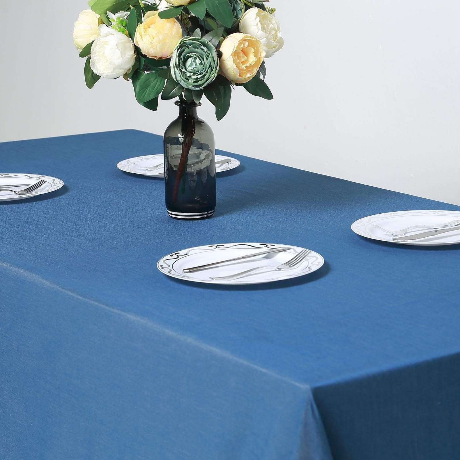 90 x 132 inch Dark Blue Faux Denim Polyester Rectangular Tablecloth