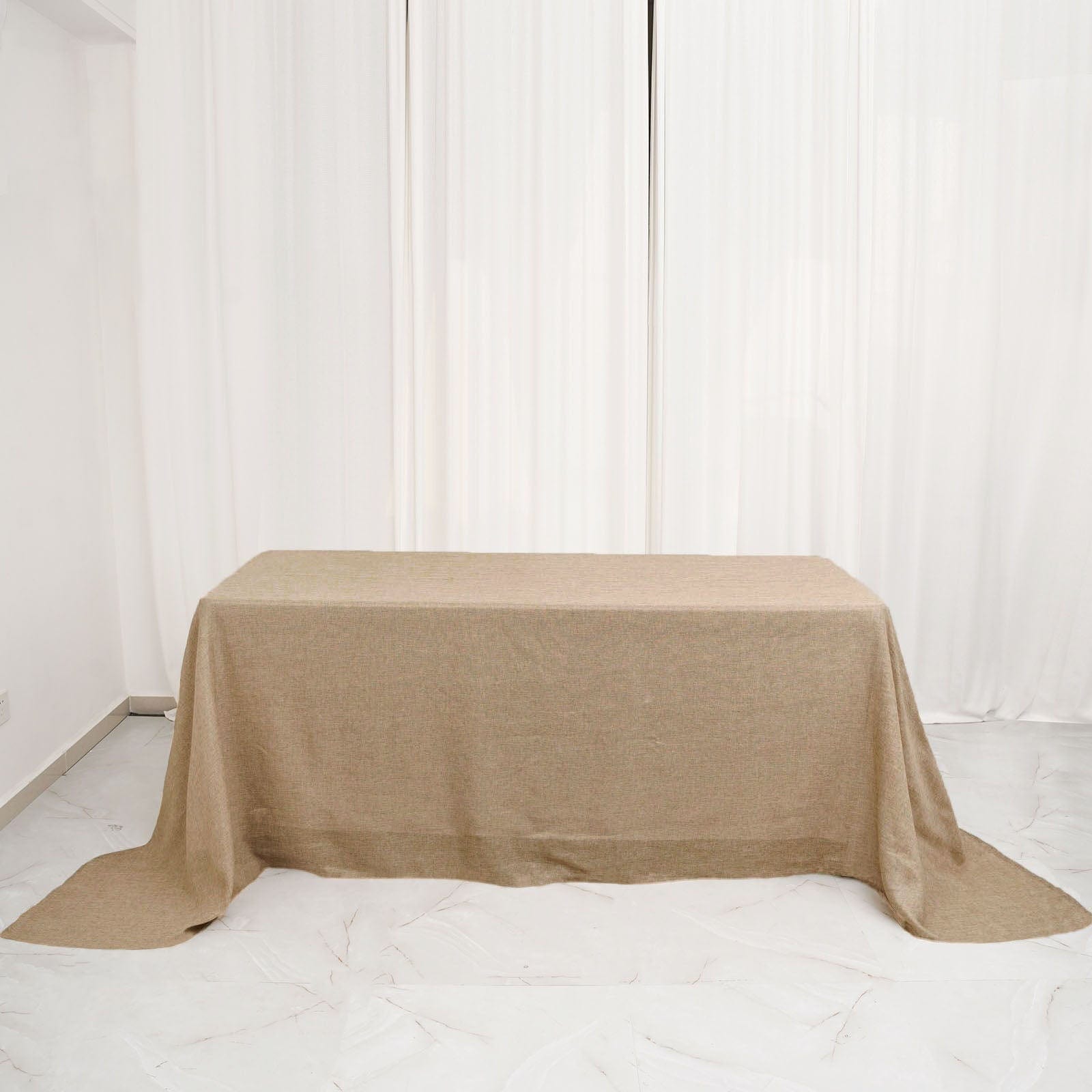 90x132 in Natural Rectangular Faux Burlap Tablecloth