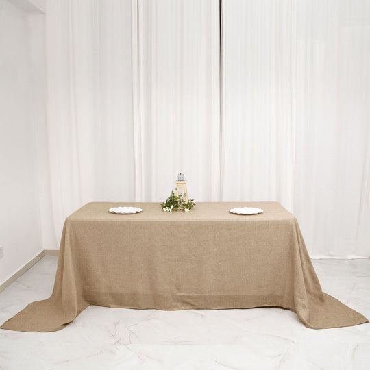 90x132 in Natural Rectangular Faux Burlap Tablecloth