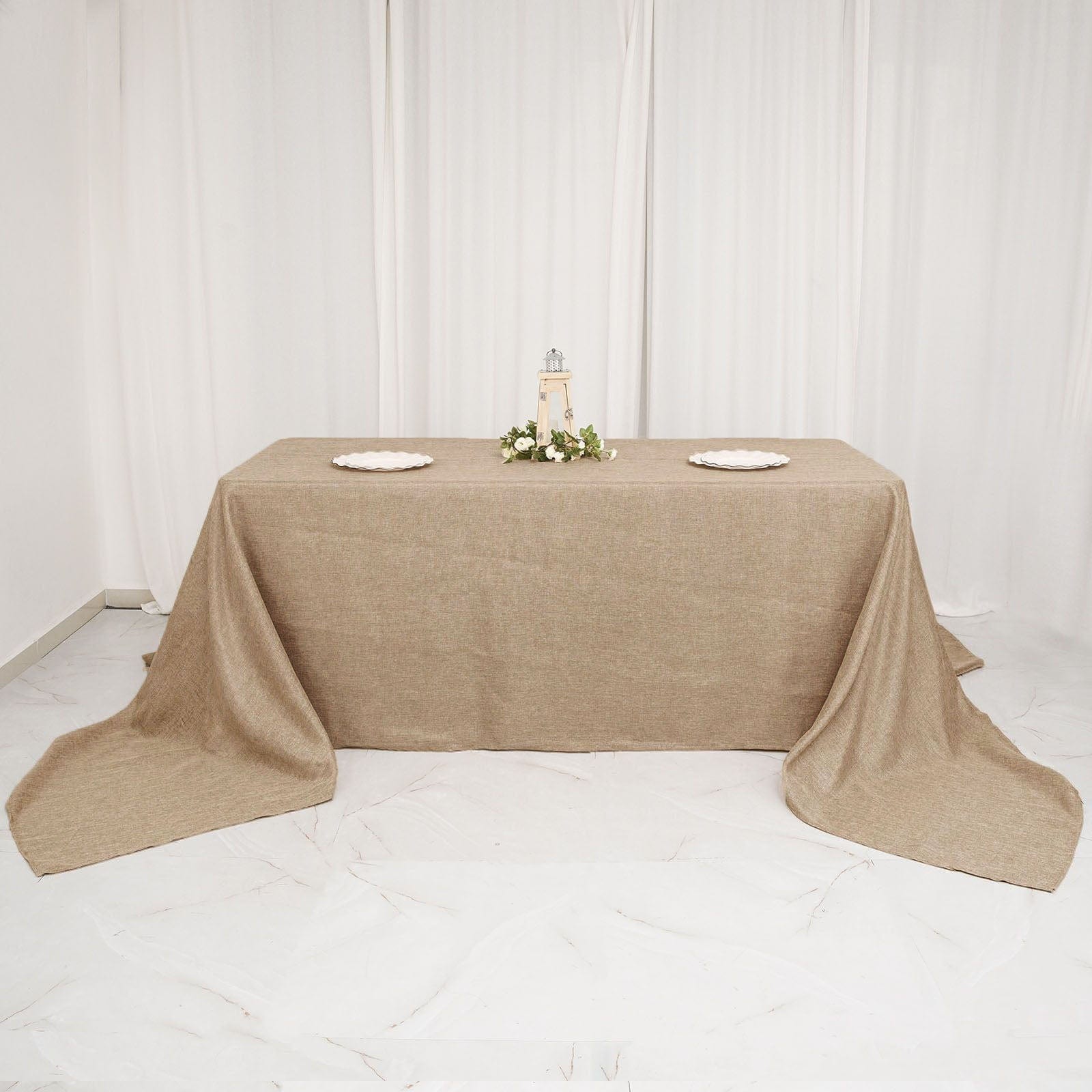 90x156 in Natural Rectangular Faux Burlap Tablecloth