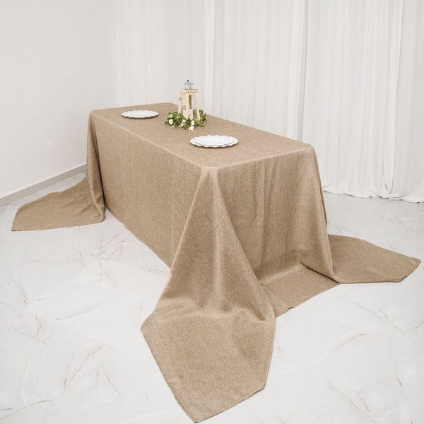 90x156 in Natural Rectangular Faux Burlap Tablecloth