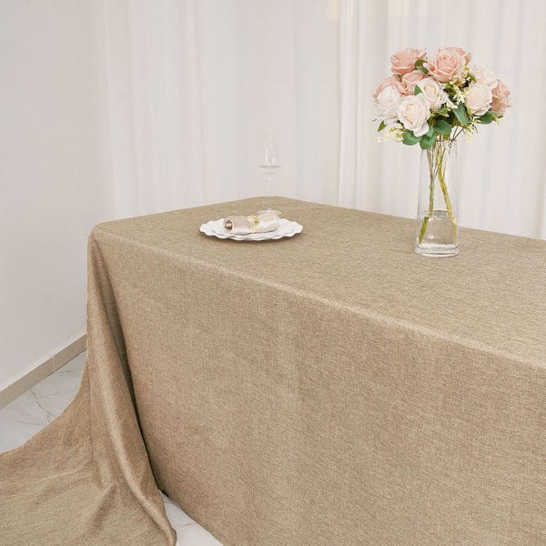 90x156 in Natural Rectangular Faux Burlap Tablecloth