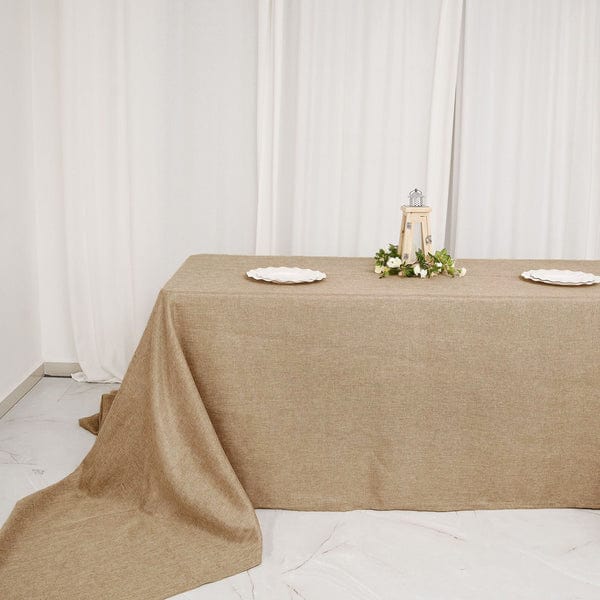 90x156 in Natural Rectangular Faux Burlap Tablecloth