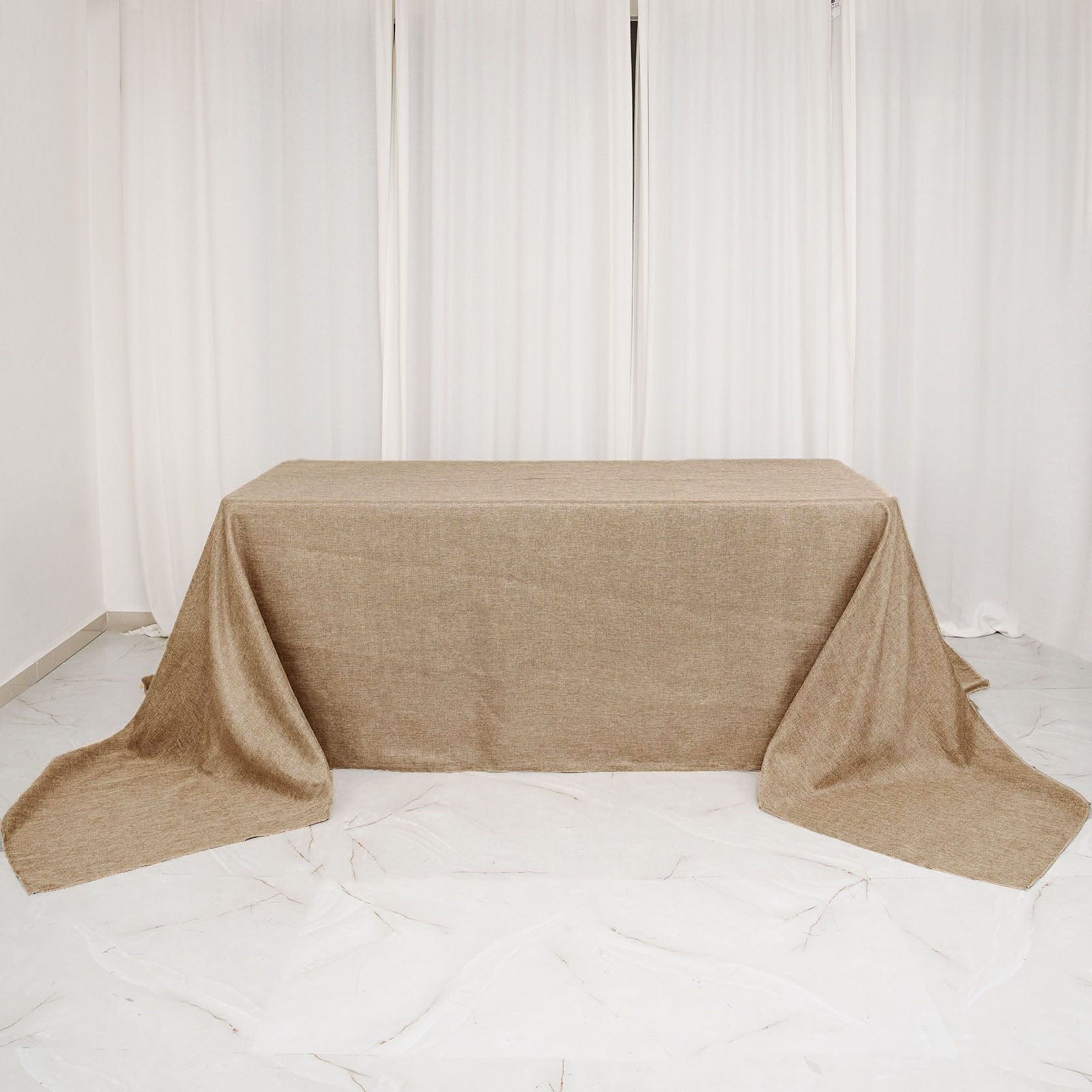 90x156 in Natural Rectangular Faux Burlap Tablecloth