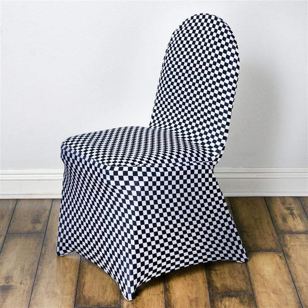 Black / White Checkered Spandex Stretchable Banquet Chair Cover