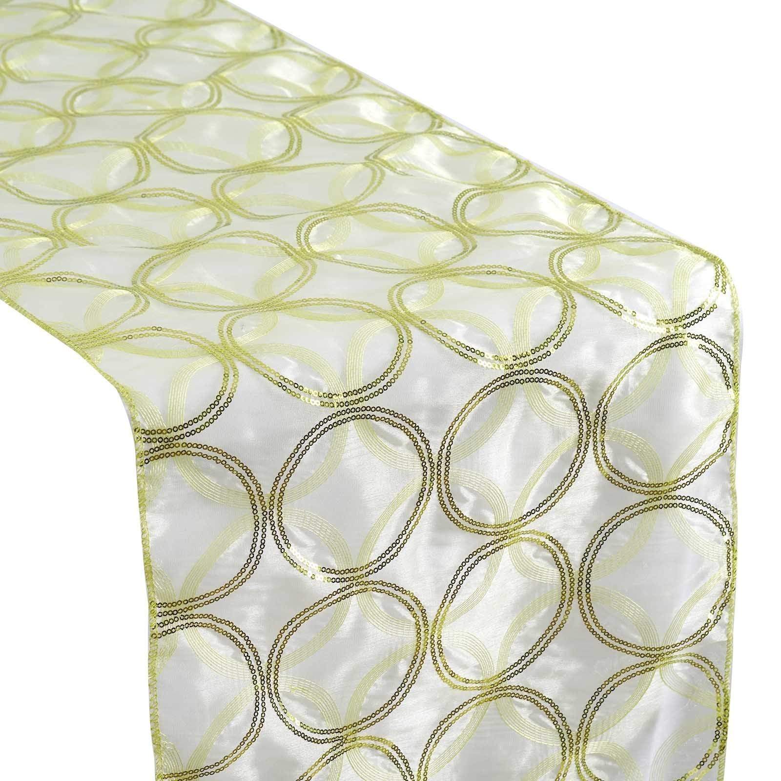 Tea Green Organza Table Runner with Sequin Circles