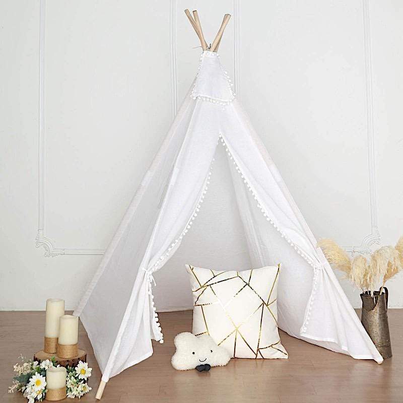 White Teepee Play Tent for Kids Indoor Outdoor Children Playhouse