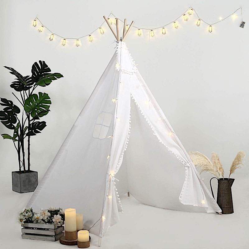 White Teepee Play Tent for Kids Indoor Outdoor Children Playhouse