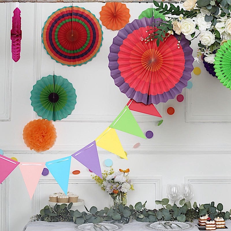 Assorted Paper Fans with Garlands and Pom Poms Wall Hanging Decorations