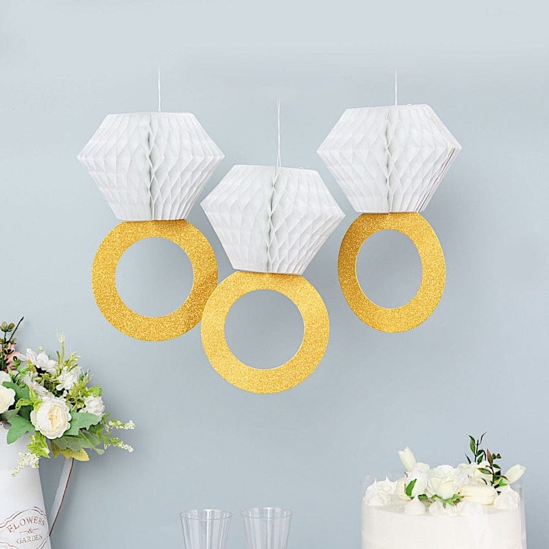 3 White Gold Honeycomb Paper Diamond Rings Wall Hanging Decorations