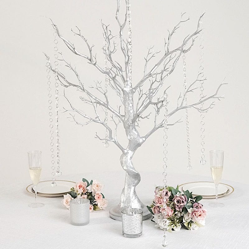 bonsai tree centerpieces for wedding Metallic Manzanita Tree with Acrylic Chains Wedding Centerpieces Silver