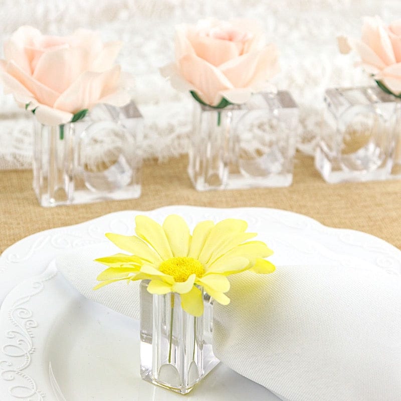 4 Clear Square Acrylic Dinner Napkin Rings with Mini Flower Holders