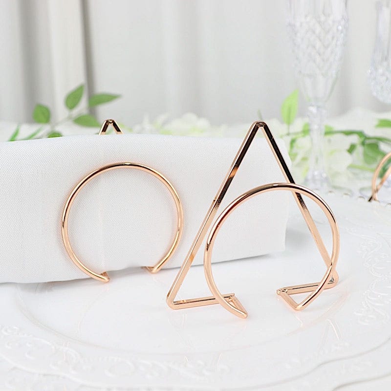 4 Gold Metallic Geometric Circle and Triangle Dinner Napkin Rings