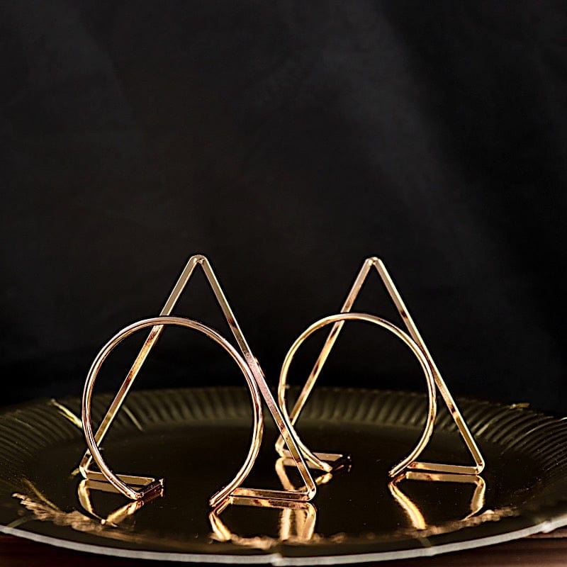 4 Gold Metallic Geometric Circle and Triangle Dinner Napkin Rings