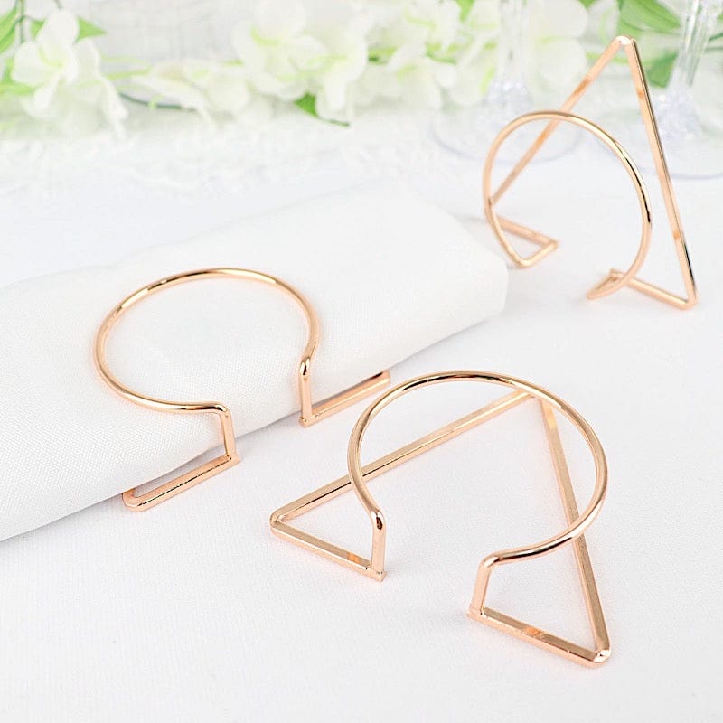 4 Gold Metallic Geometric Circle and Triangle Dinner Napkin Rings