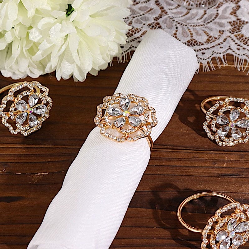 Small Dinner Rings 4 Gold Rose Flower Metal Dinner Napkin Rings with Rhinestones – Balsa ...