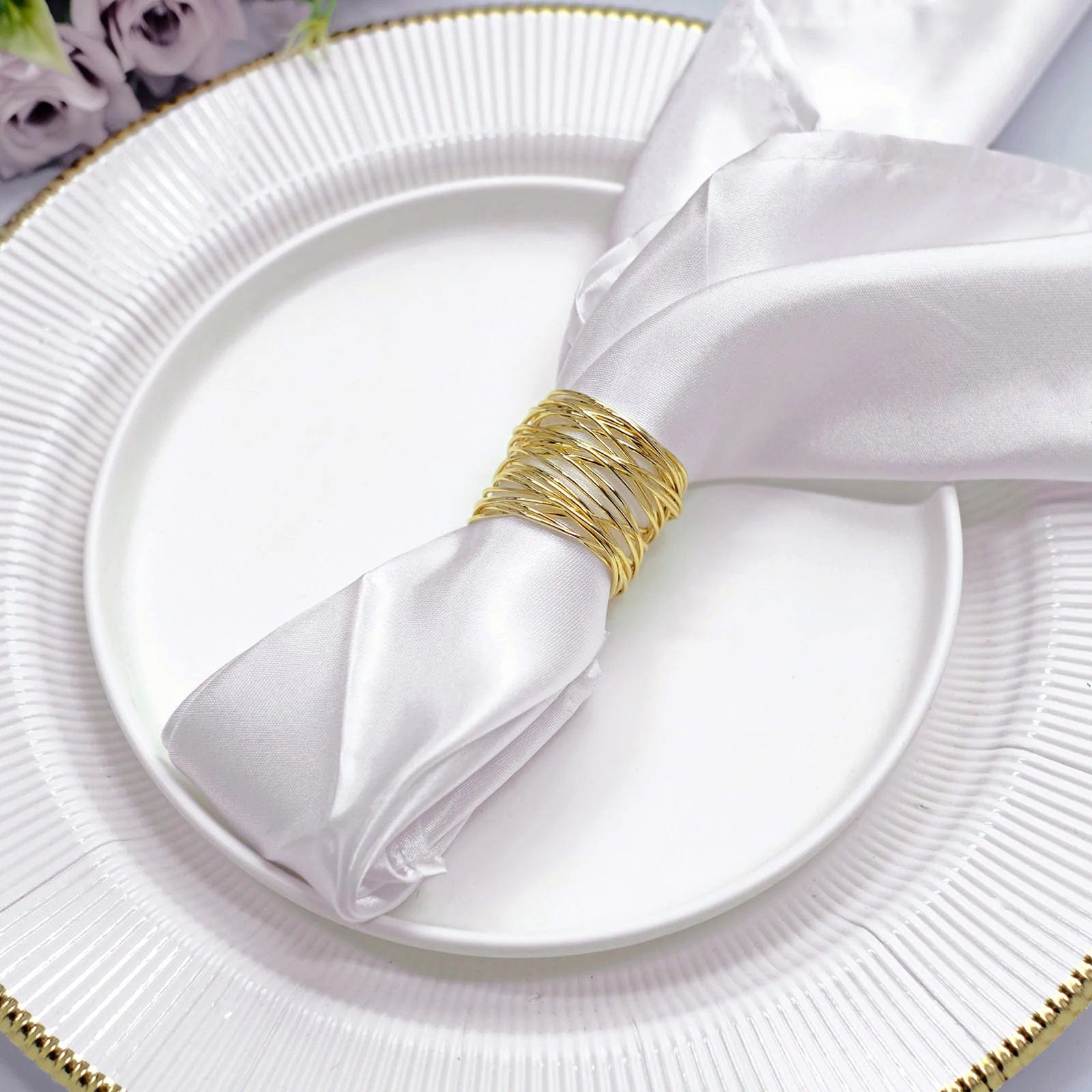 4 Gold Round Metallic Wire Dinner Napkin Rings