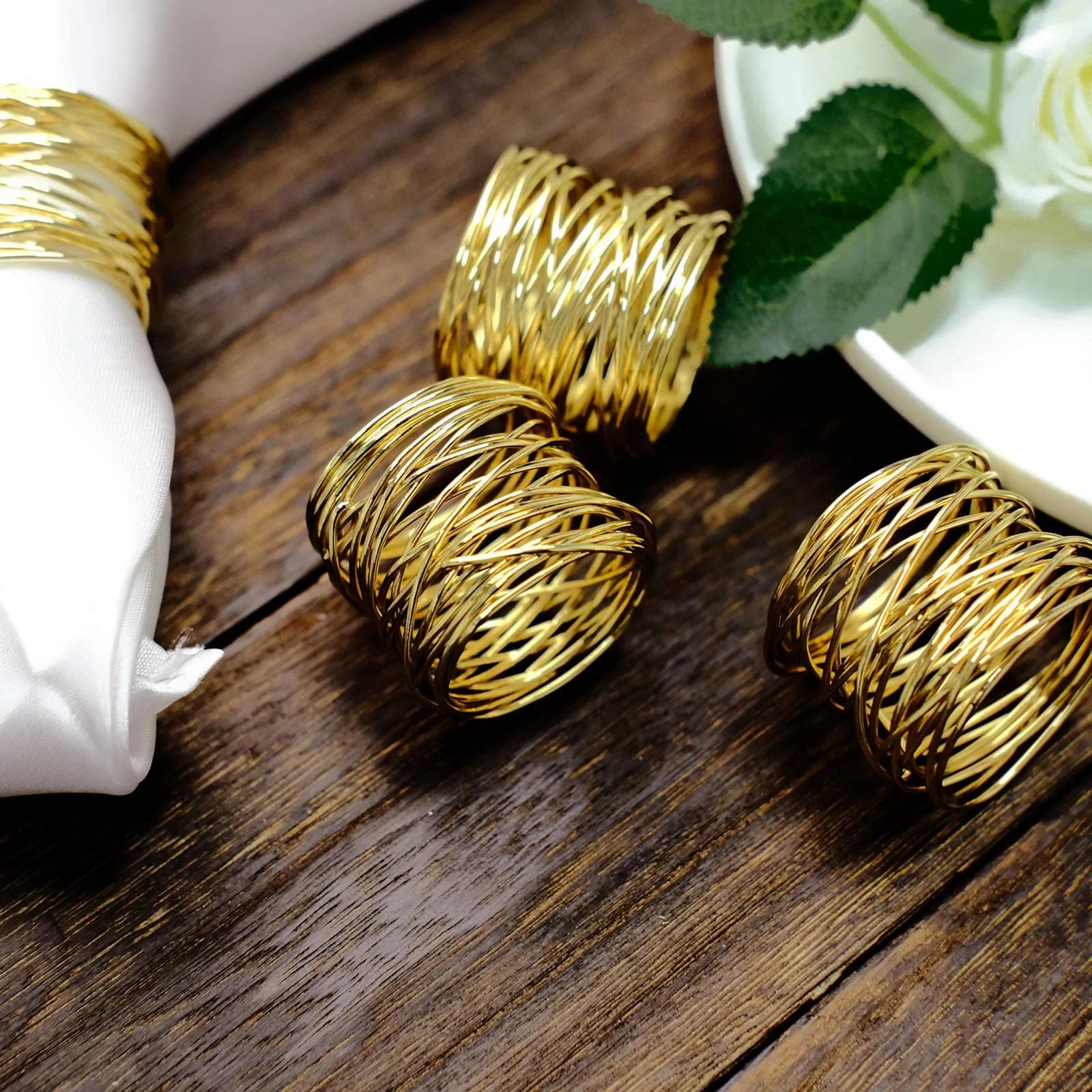 4 Gold Round Metallic Wire Dinner Napkin Rings