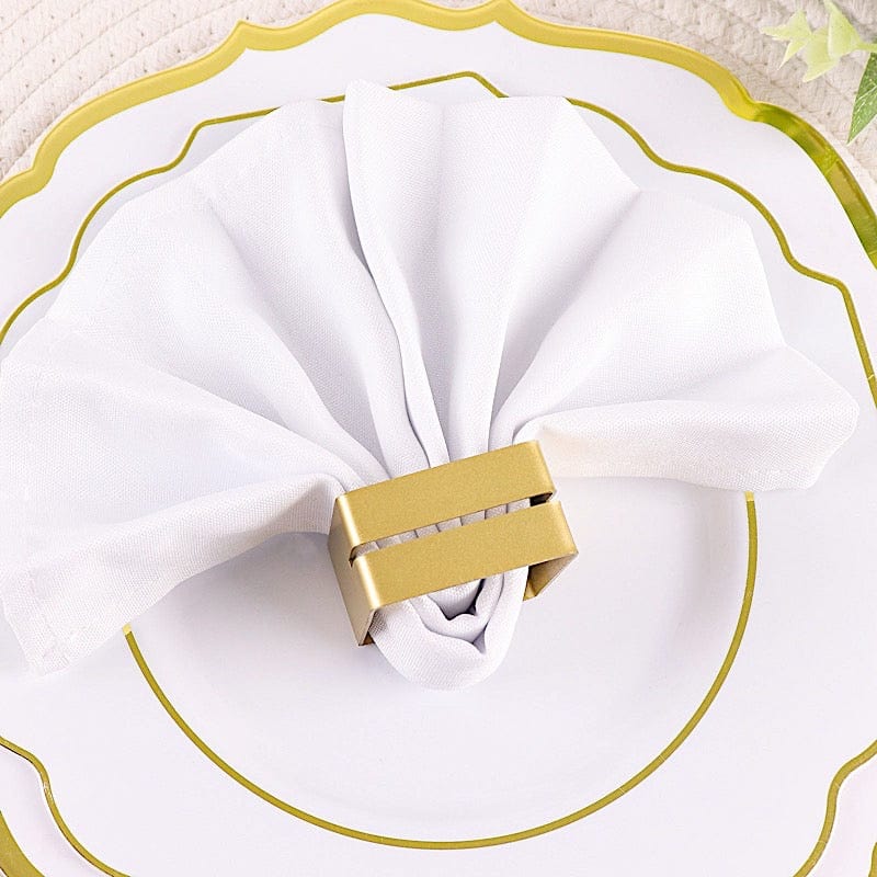 4 Matte Gold Metallic Square Dinner Napkin Rings with Place Card Holder