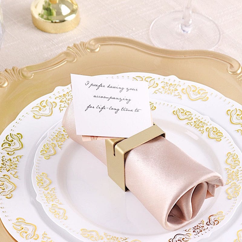 4 Matte Gold Metallic Square Dinner Napkin Rings with Place Card Holder