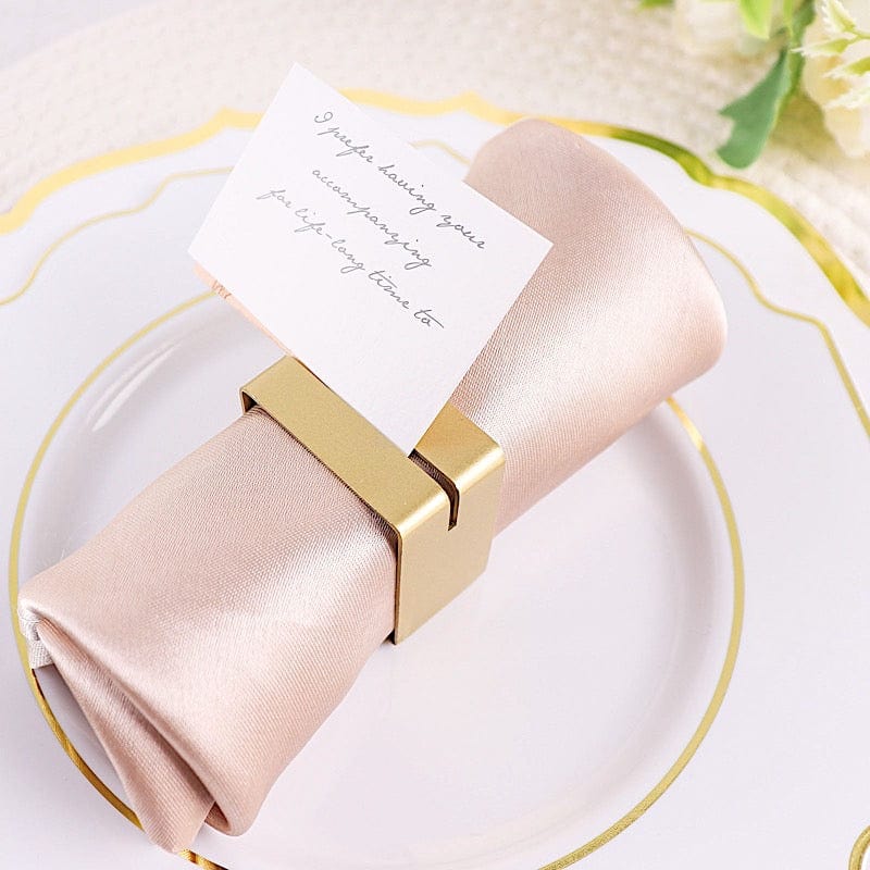 4 Matte Gold Metallic Square Dinner Napkin Rings with Place Card Holder