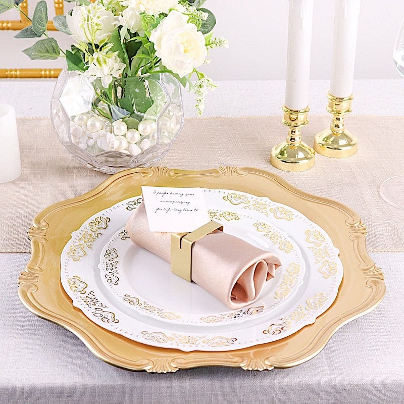 4 Matte Gold Metallic Square Dinner Napkin Rings with Place Card Holder