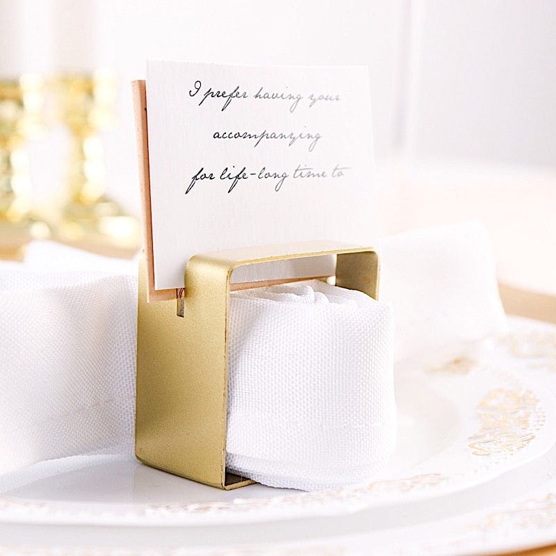 4 Matte Gold Metallic Square Dinner Napkin Rings with Place Card Holder