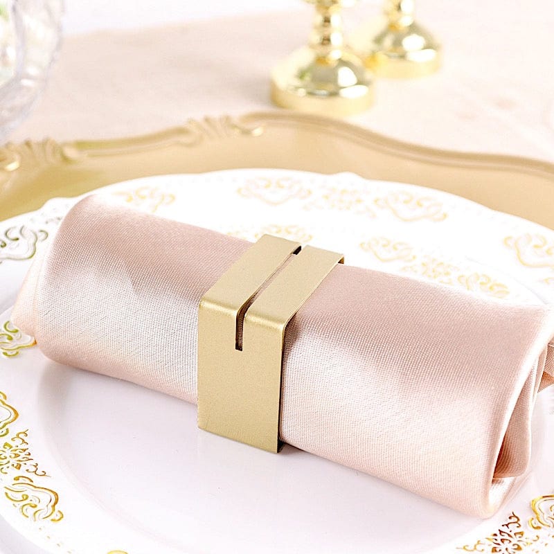 4 Matte Gold Metallic Square Dinner Napkin Rings with Place Card Holder