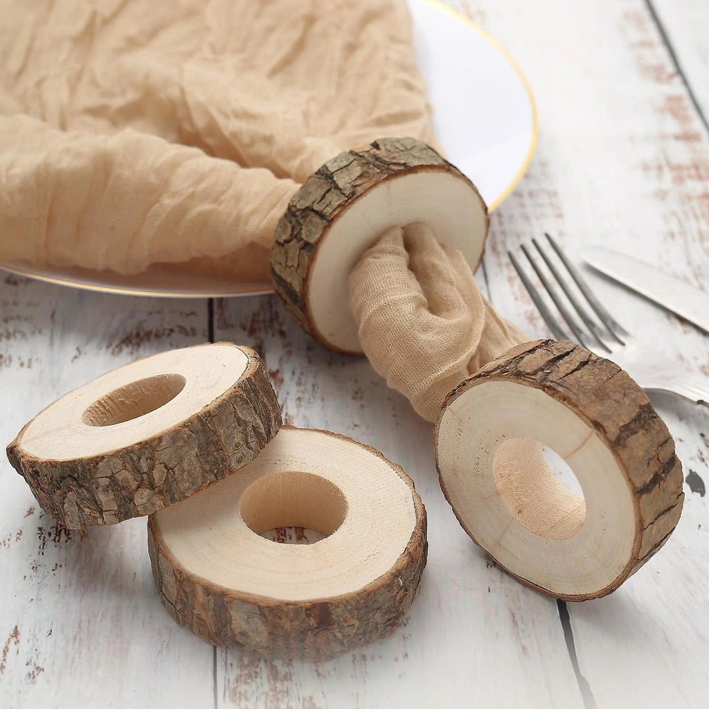 4 Natural 3 in Round Birch Wood Slices Napkin Rings